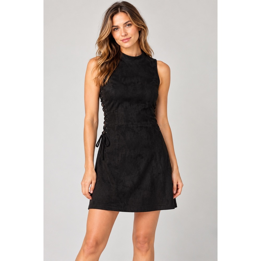 Miss Me Black Faux Suede Lace Up Side Mini Dress Size Medium